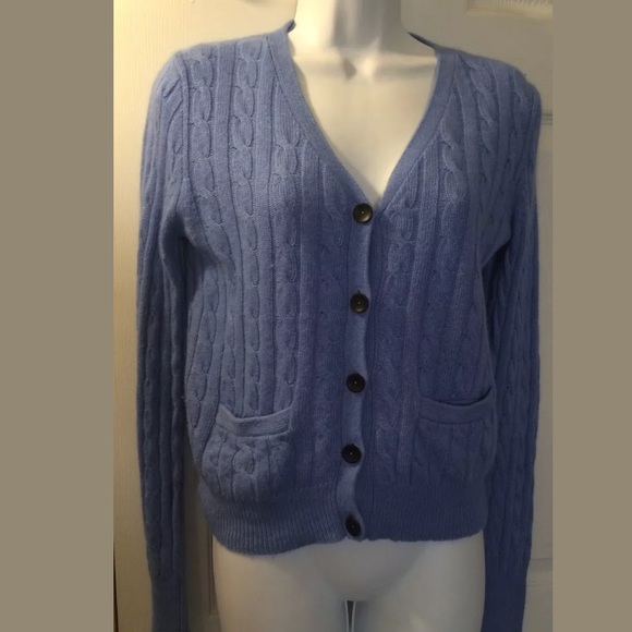 J.CREW Cambridge Cable Knit Sweater Blue cardigan Soft Knit Wool Angora VNeck - Picture 8 of 8